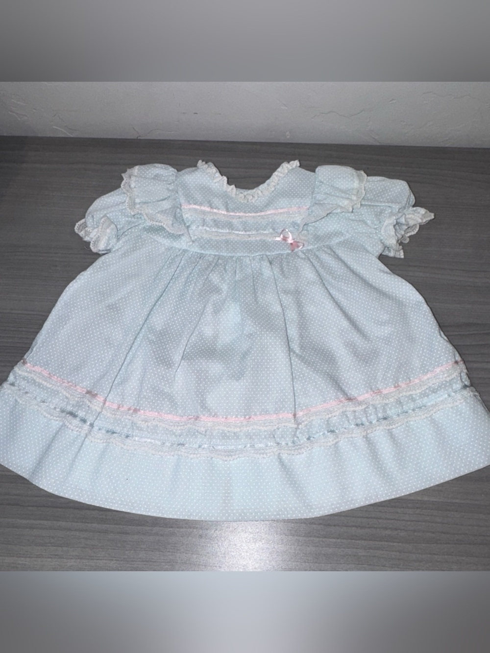 Vintage BRYAN Baby Girl Dress Lace Blue Dots 6-9 Months